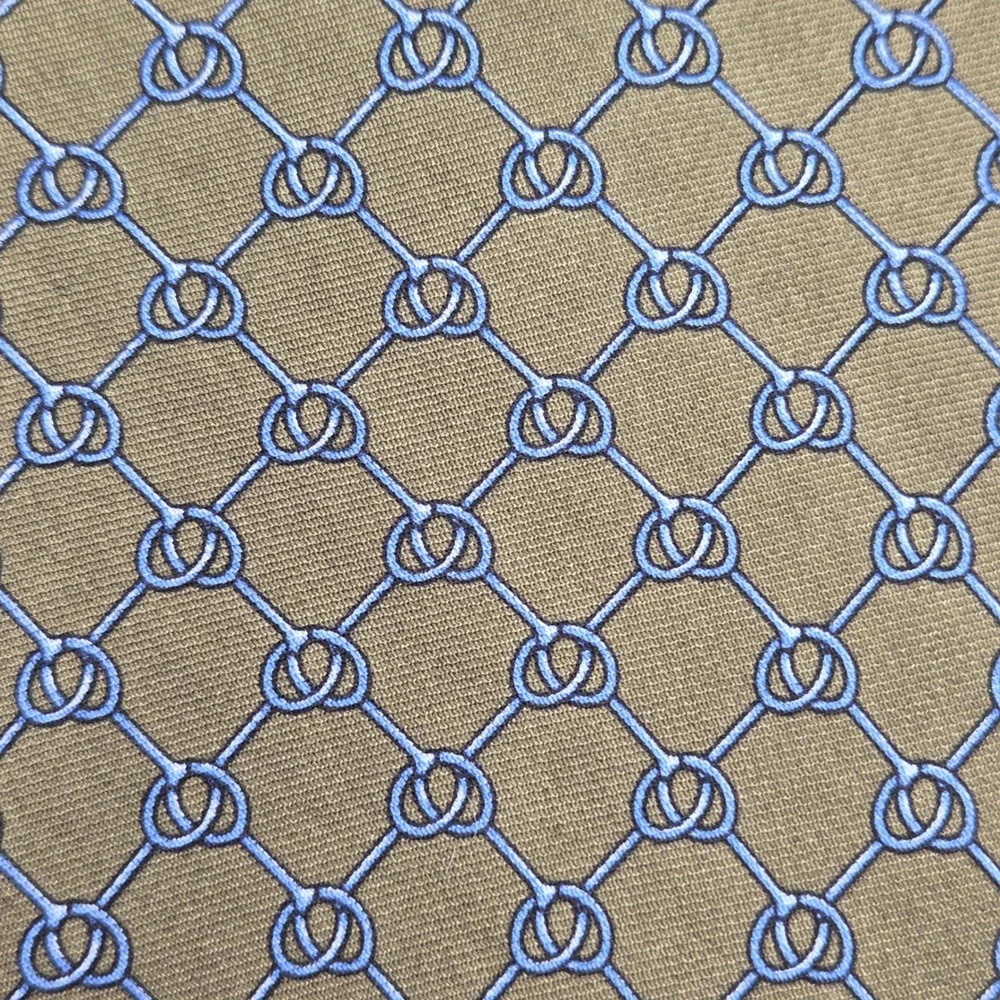 Brooks Brothers Green Silk Tie Geometric Knots‎ Pattern USA Made Mens Necktie